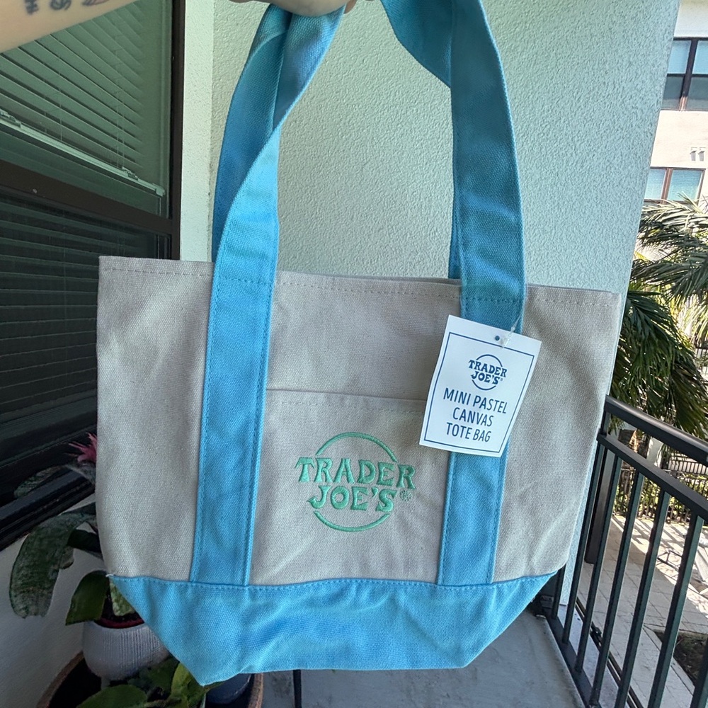 BLUE Trader Joe’s Mini Pastel Canvas Tote Bag